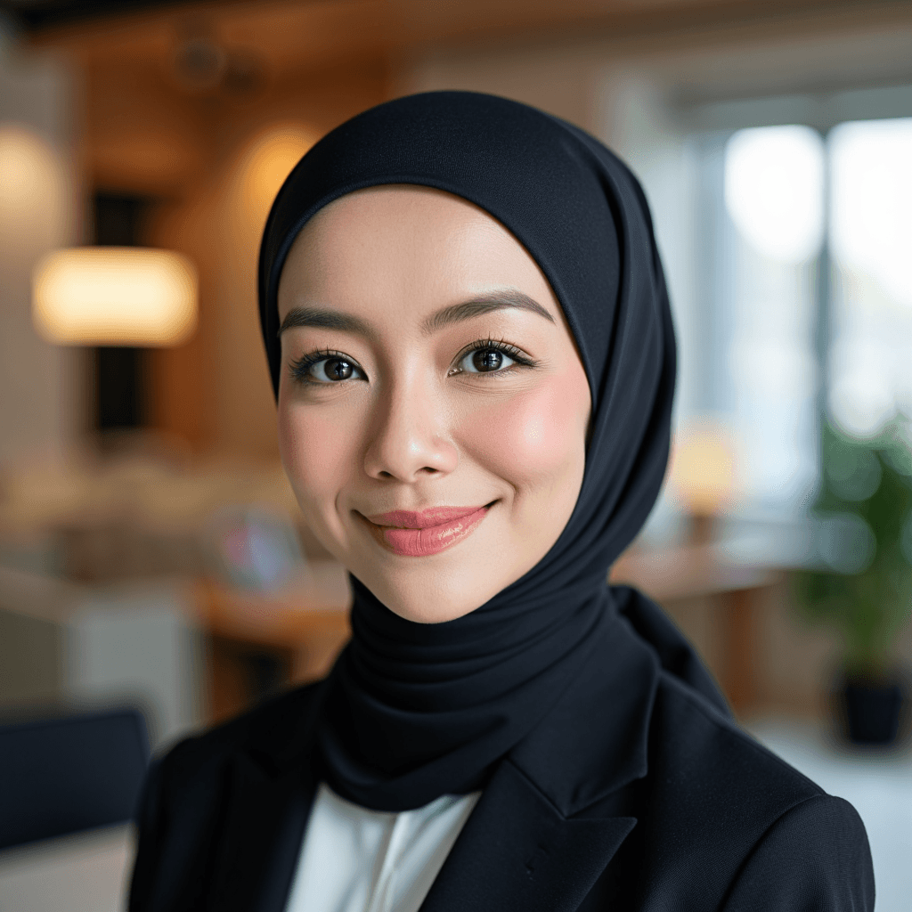 Hijab and glasses headshot with soft lighting