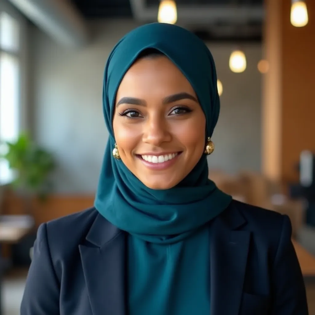 Elegant hijab headshot with studio portrait lighting
