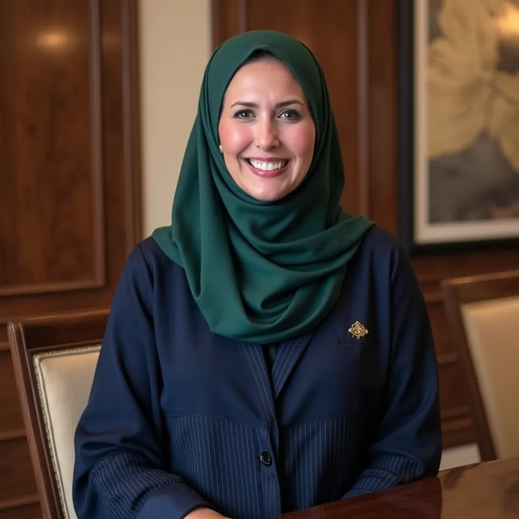 Casual professional hijab headshot with warm smile