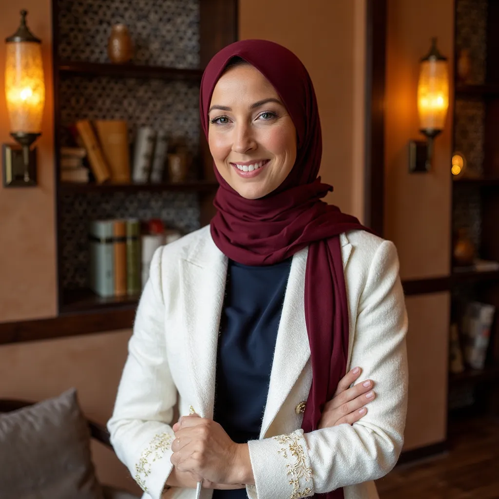 Executive hijab headshot with confident expression